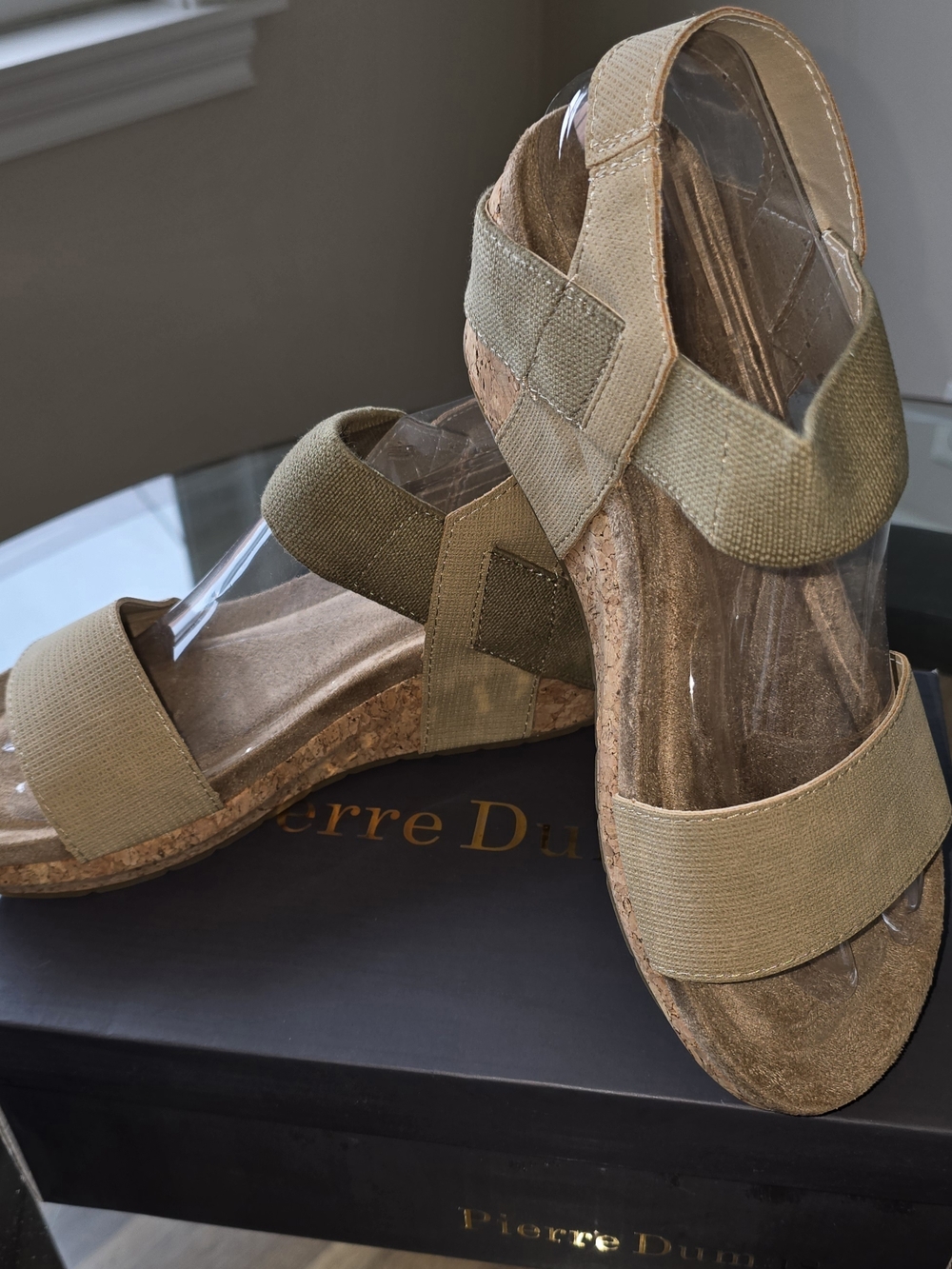 BRAND NEW Olive Green/Sand Cork Wedge Sandals